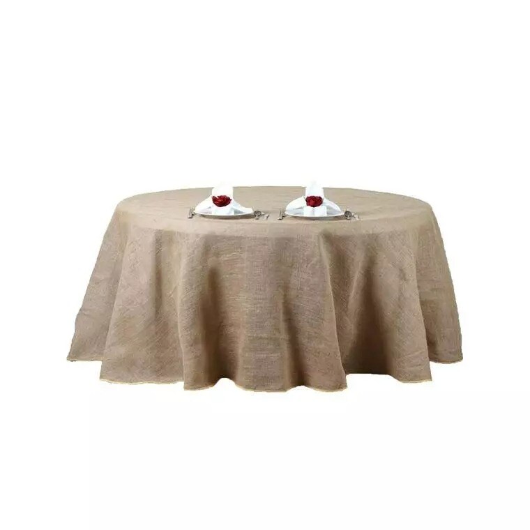 120&#x22; Natural Brown BURLAP ROUND TABLECLOTH Wedding Party Trade Booth Linens