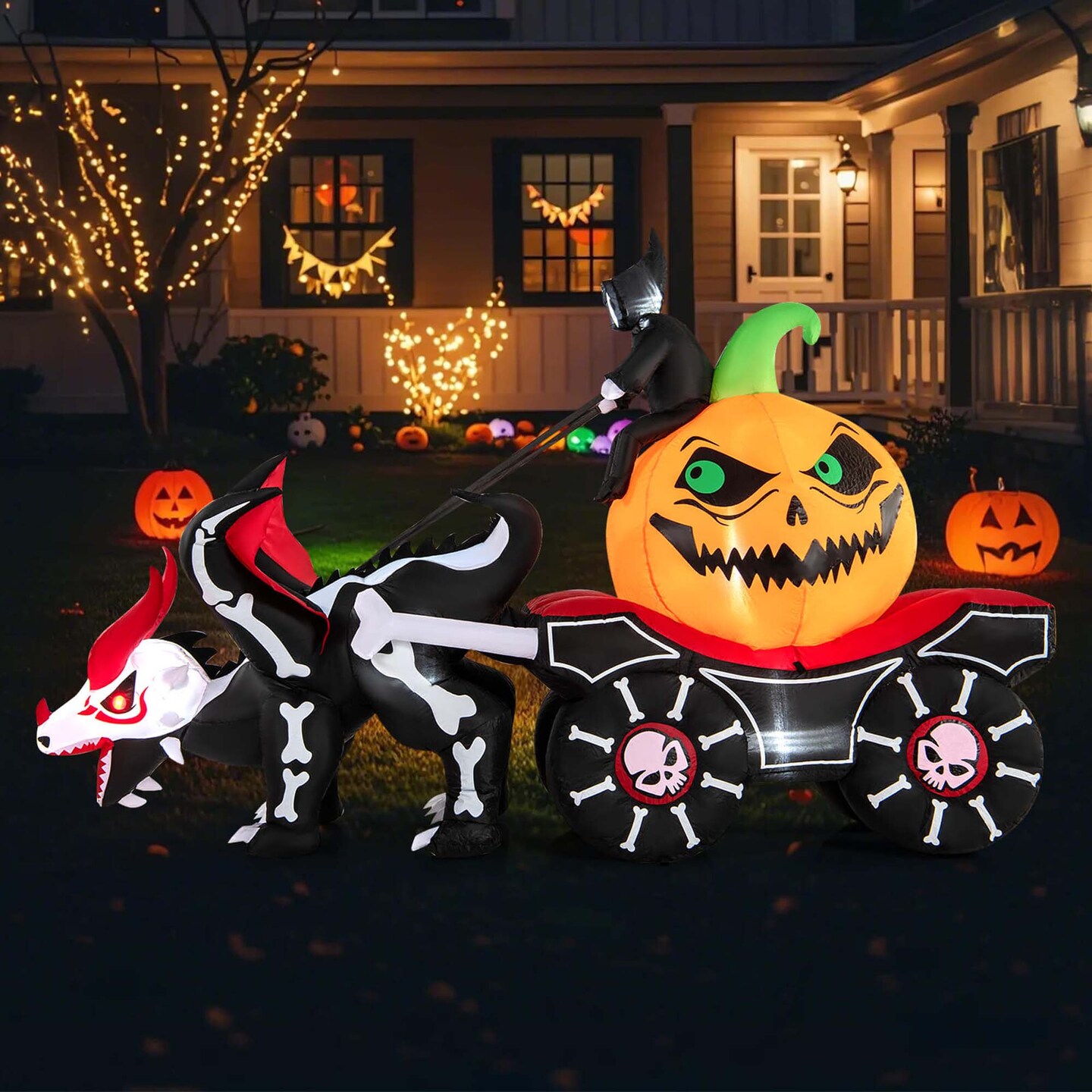 Costway 9 FT Long Halloween Inflatable Decoration Grim Reaper Driving Pumpkin Carriage