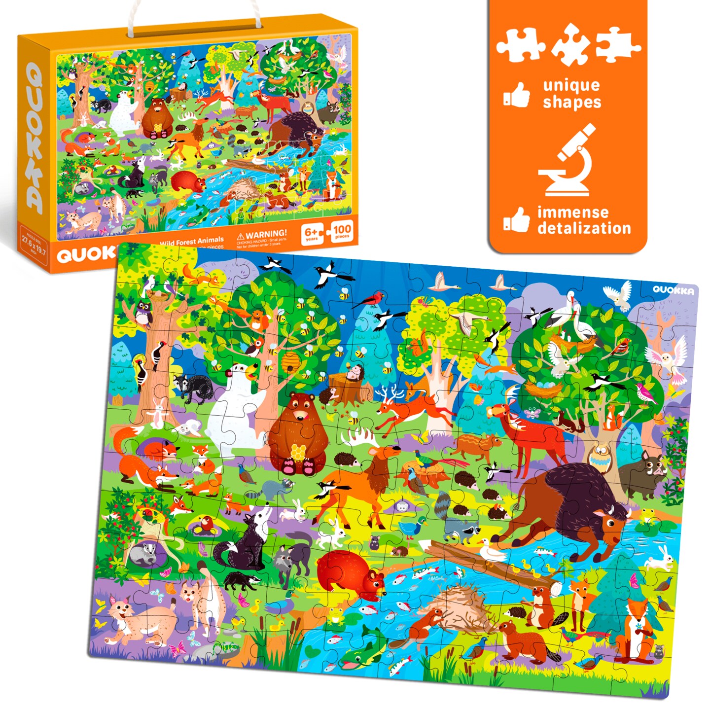 QUOKKA 100 Piece Puzzles for Kids Ages 4-6 &#x2013; 3 Floor Kids Puzzles Ages 6-8 Year Old &#x2013; Toy for Learning Ocean &#x26; Forest Animals for 8-10 yo &#x2013; Jigsaw Toddler Game for Boy and Girl Ages 3-5