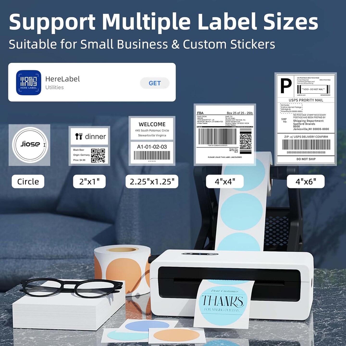 Jiose&#xAE; - Bluetooth Thermal Label Printer | N43BT - Shipping Label Printer 4x6 for Small Business