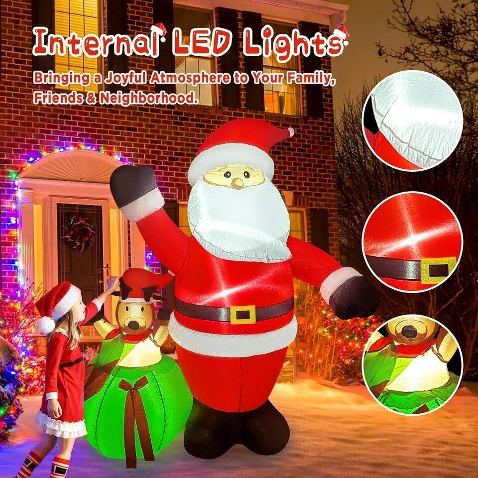 6FT Christmas Inflatable Santa Claus with Reindeer Built-in LED Light Decoration