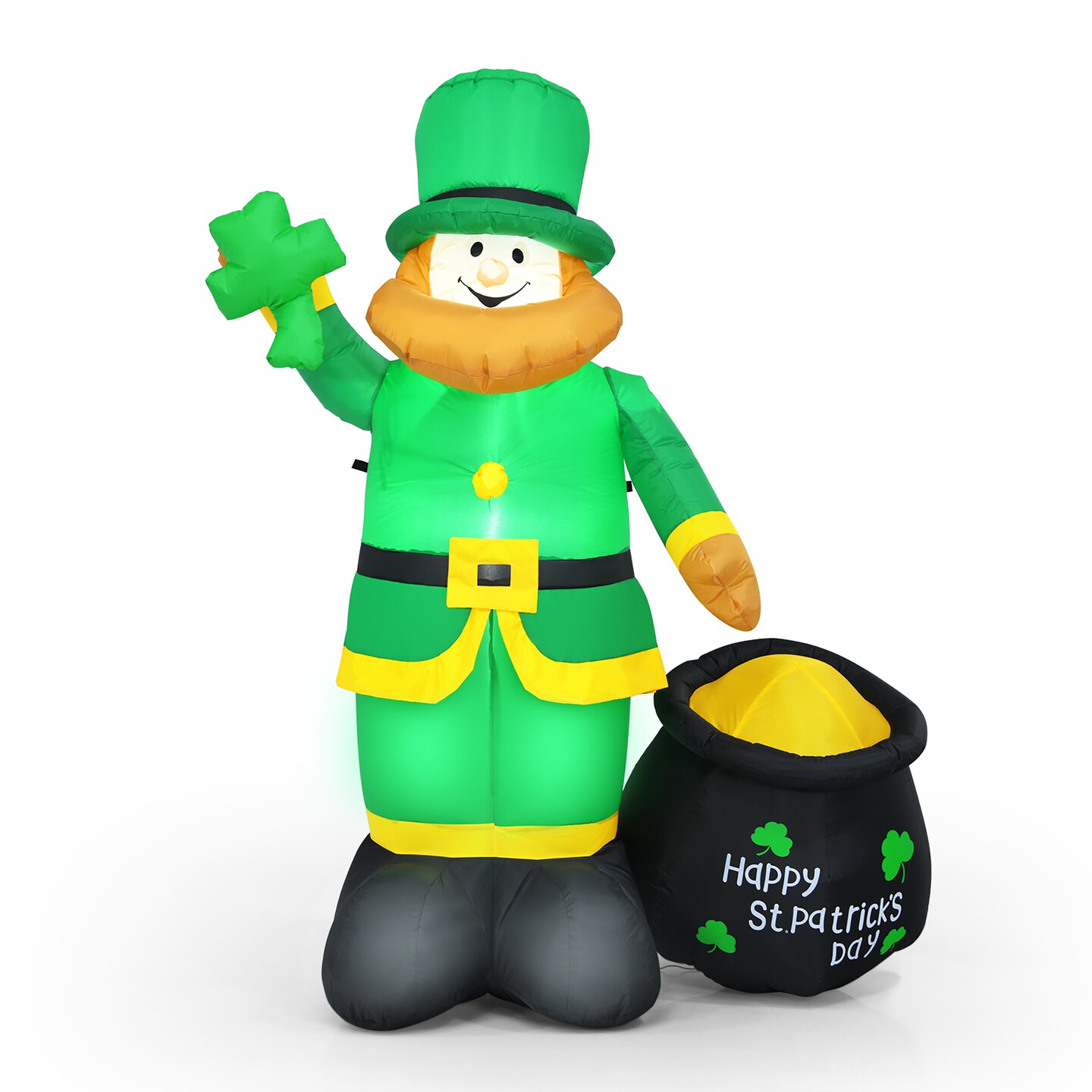 Costway 8ft St Patrick&#x27;s Day Inflatable Leprechaun Irish Day Blow up Lighted Giant Doll