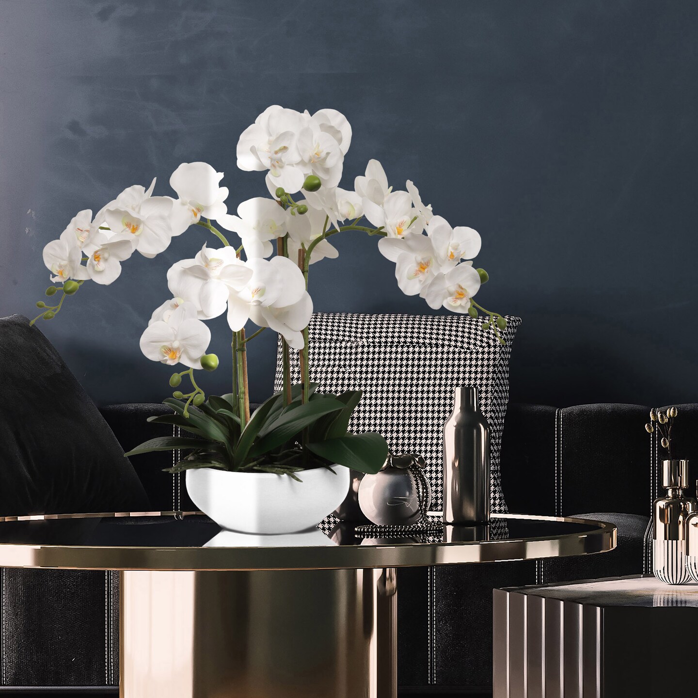 20" White Phalaenopsis Orchid Flowers in 8" Round White Pot - Elegant Artificial Orchid Plant for Home, Office, or Event Decor - Floral Home by Artificial Flowers