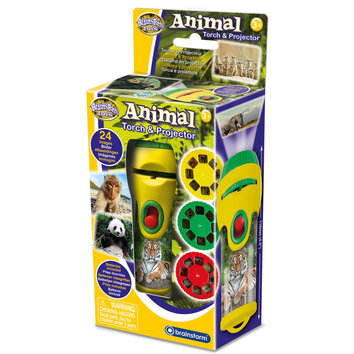 Brainstorm Toys: Animal Torch &#x26; Projector - Handheld Flashlight &#x26; Image Casting Toy, 24 Color Themed Images, 39&#x22; Projection, 3 Slides, Kids Ages 3+