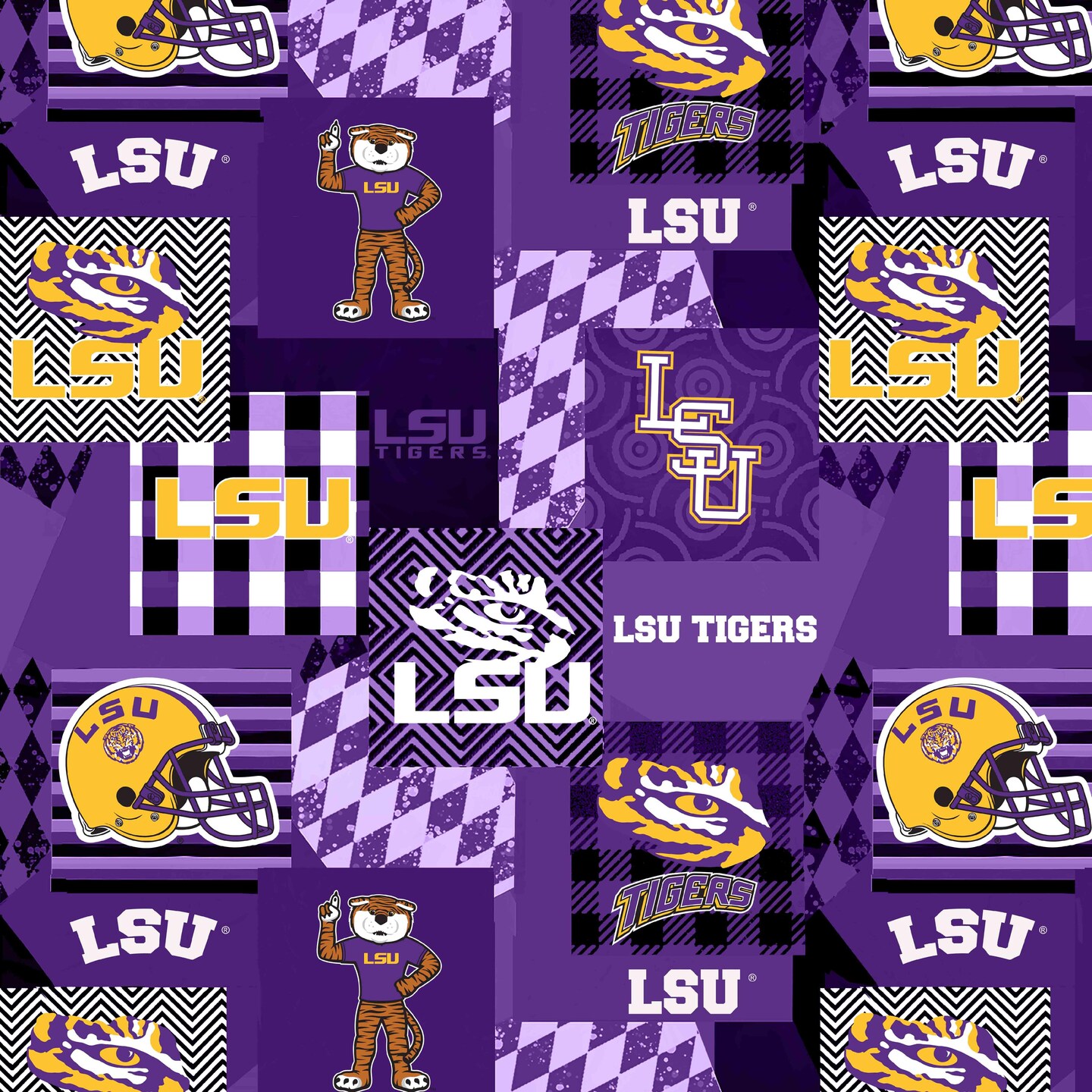 Sykel Enterprises-Louisiana State University Minky Fabric with Geometric Design-LSU Tigers Minky Fleece Sold By The Yard