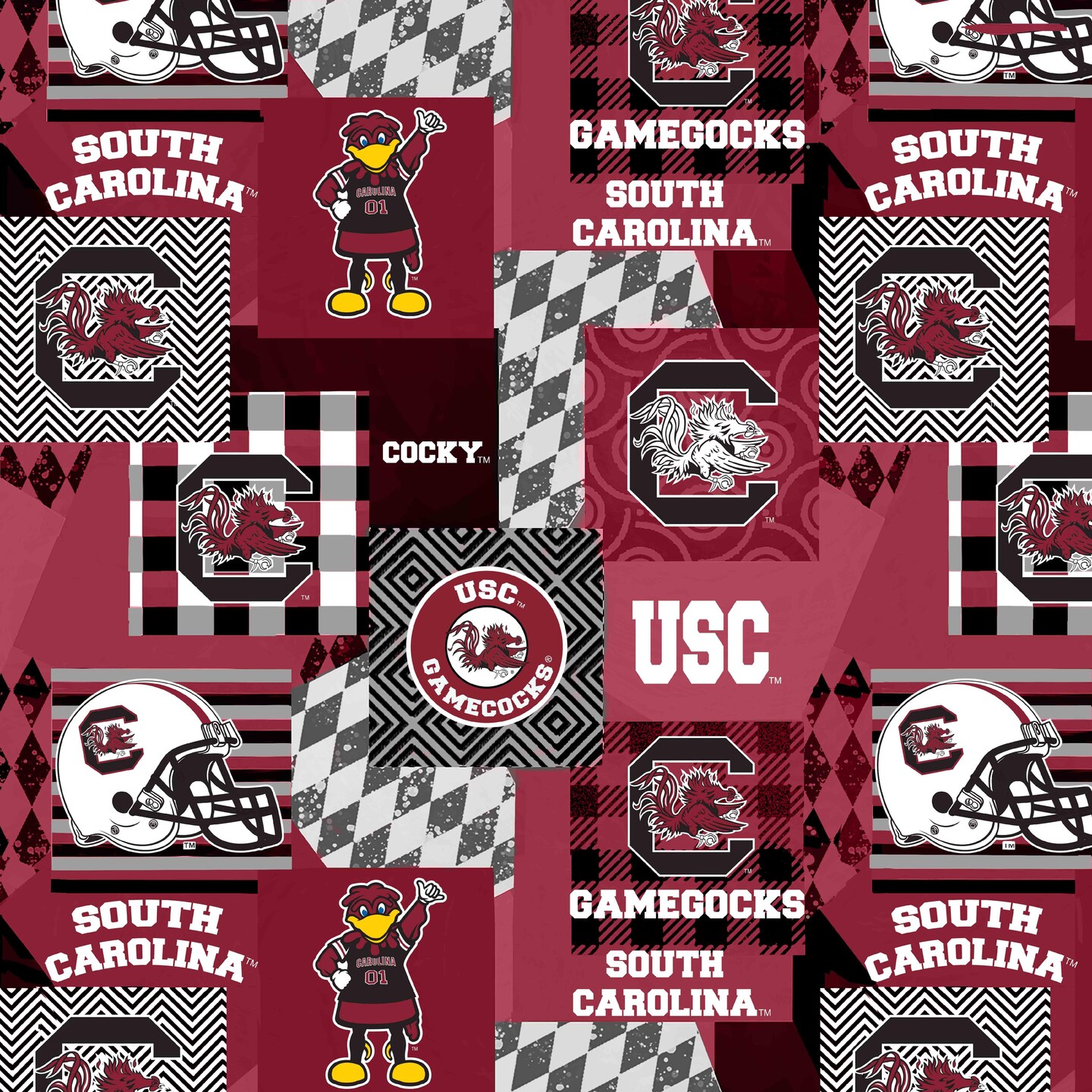 Sykel Enterprises-University of South Carolina Minky Fabric with Geometric Design-South Carolina Gamecocks Minky Fleece Sold By The Yard