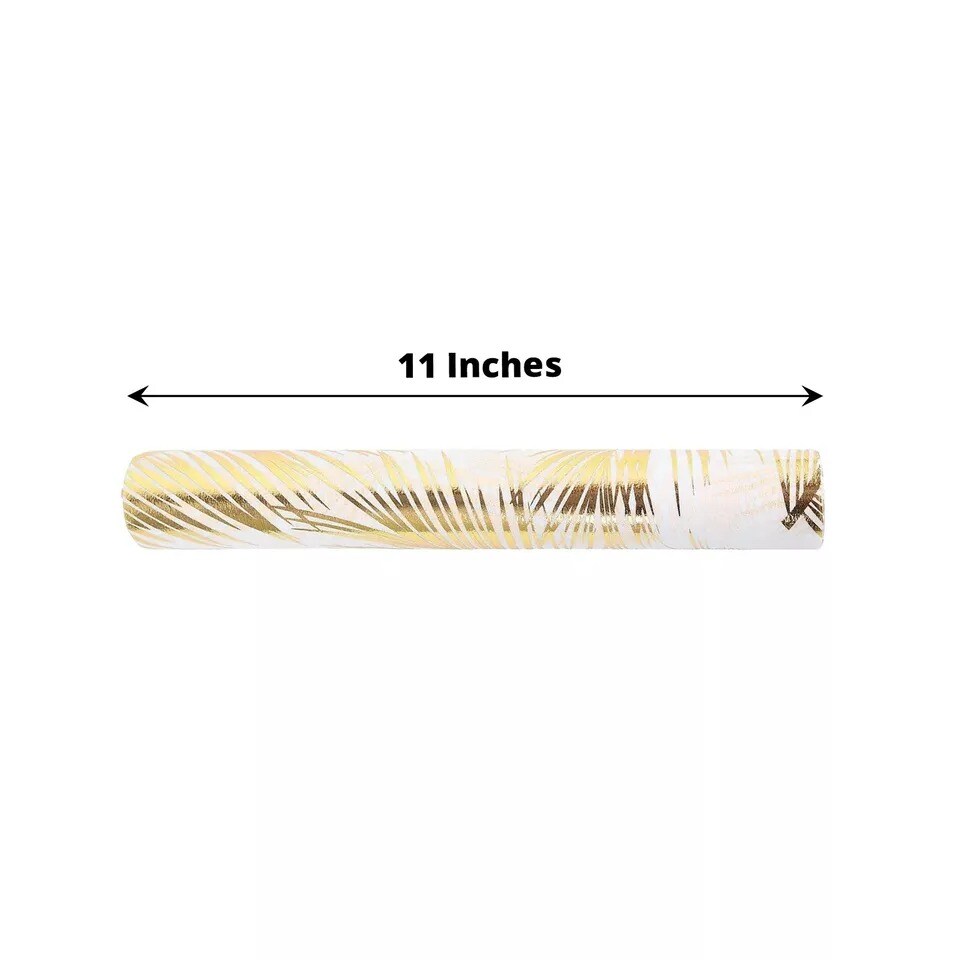 White Gold 11&#x22;x108&#x22; Palm Leaves Print Non Woven Fabric Table Runner Party Events