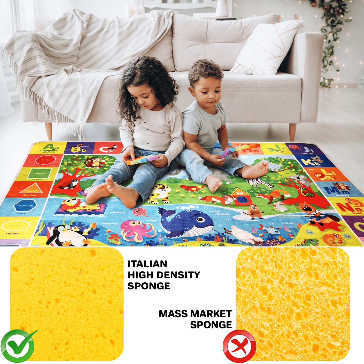 QUOKKA Baby Play Mat for Floor - Super Soft Plush Surface ABC Playmat for Toddlers &#x26; Infants - Extra Thick (0.8cm) Large Padded Non-Slip Rug for Crawling &#x26; Playing - Foldable Gift Mat