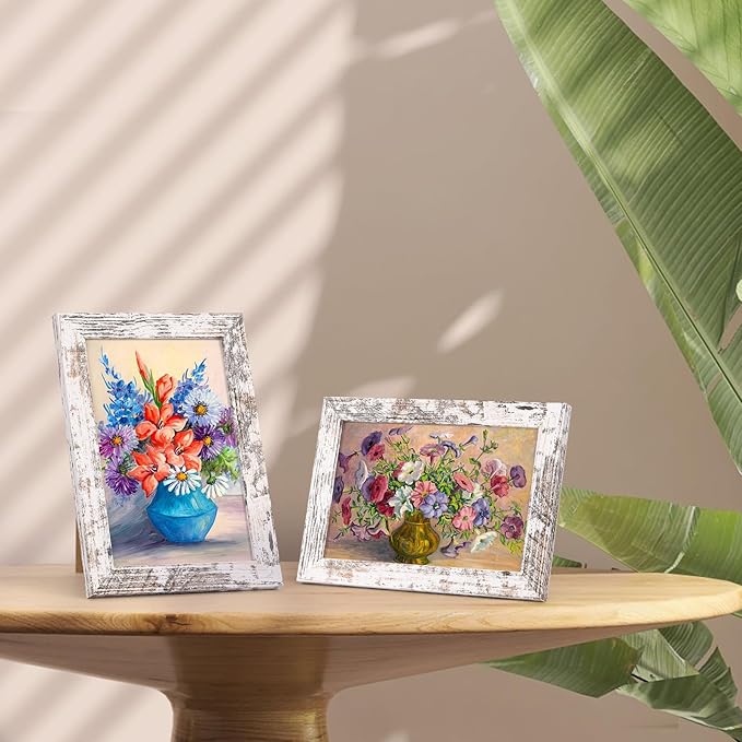 Wooden 4x6 Picture Frame Set of 18, White Distressed Photo Frames Fits 4 by 6 for Wall or Tabletop Display