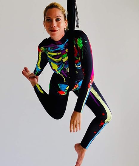 Women Halloween Party Costume Skull Print Long Sleeve Jumpsuit Outfit