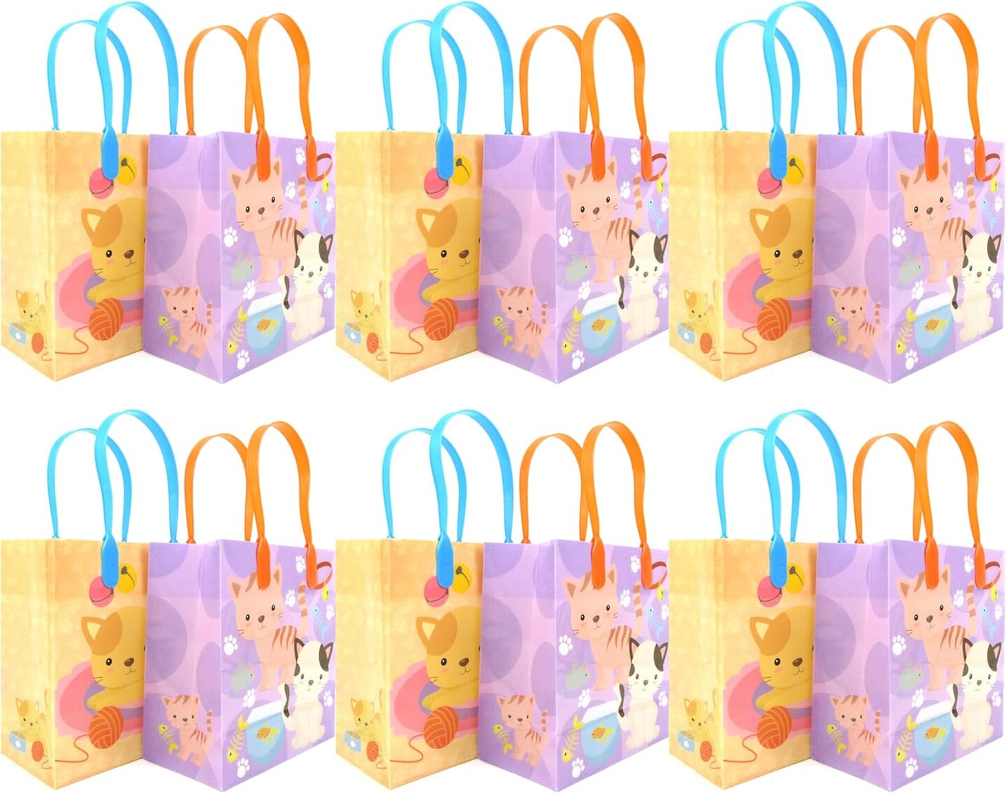 TINYMILLS Cats and Kittens Party Favor Bags Cat and Kitten Goody Bags with Handles for Cat and Kitten Theme Birthday Party Pack of 12