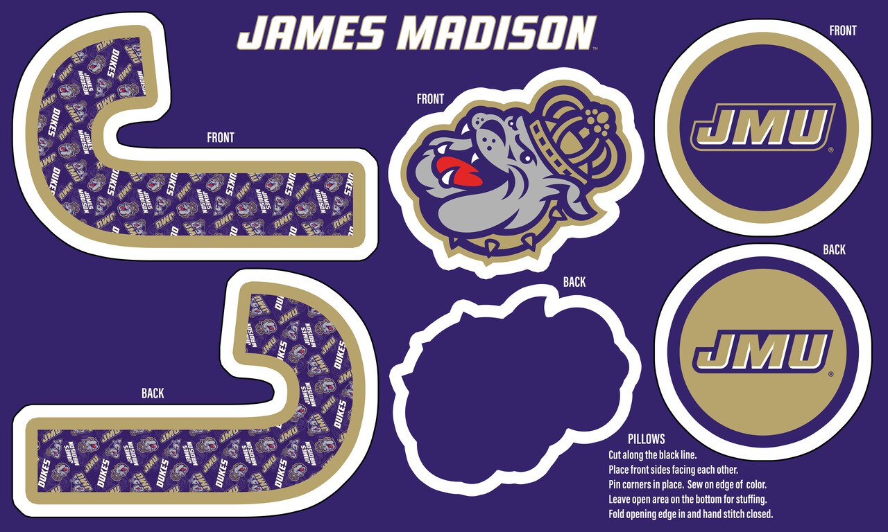 Sykel Enterprises-James Madison University Minky DIY Pillow Project. Cut, Sew, and Stuff-Each Panel yields 3 pillows
