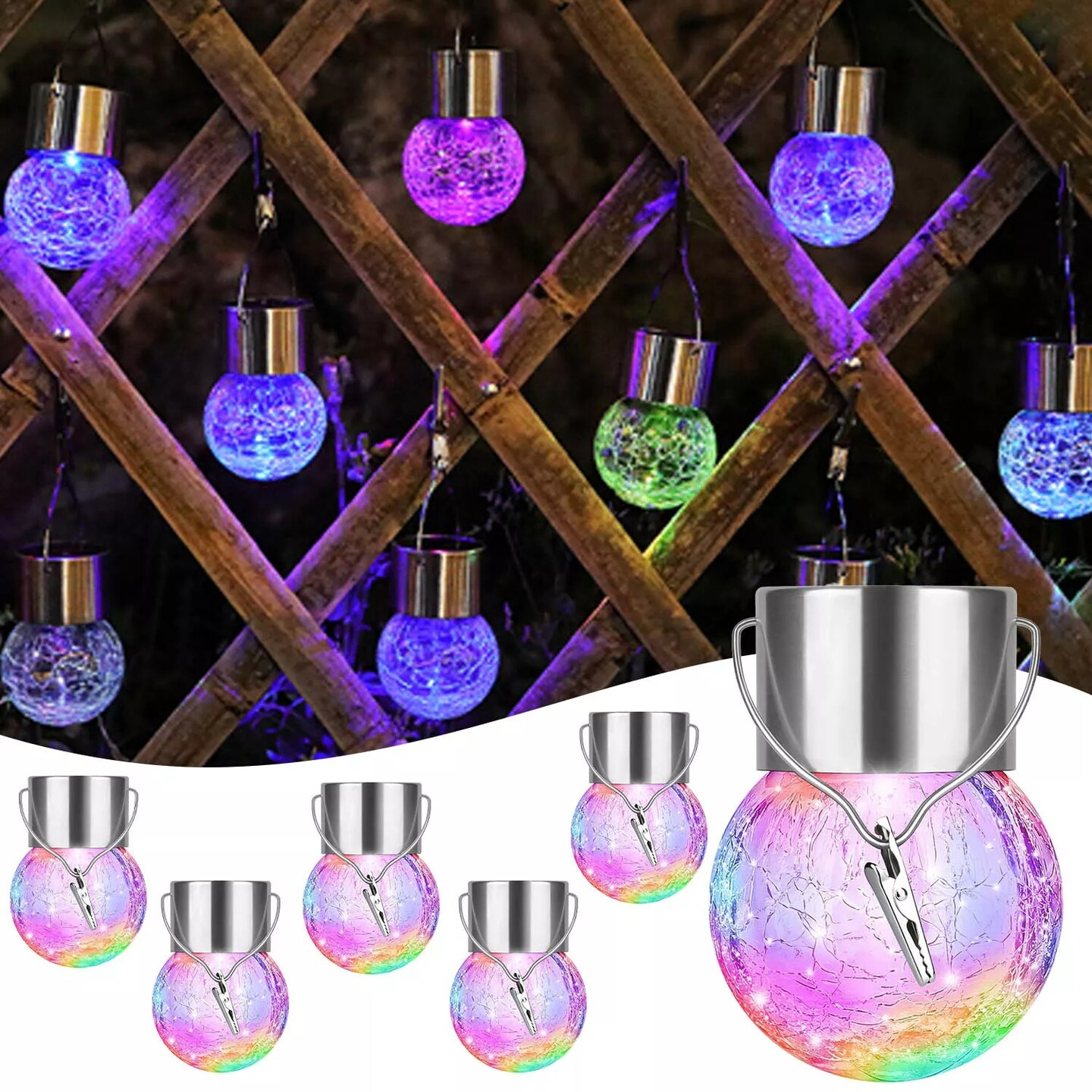 6Pack LED Solar Hang Lights Flickering Flame Lantern Outdoor Garden Decor Lamp