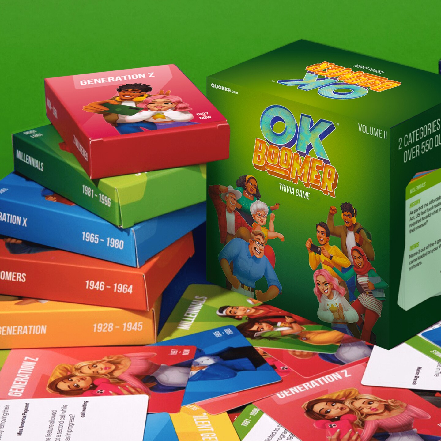 QUOKKA OK Boomer Family Game - Board Games for Family Night - Trivia Card Games for Adults & Family - Fun Party Millennials vs Boomers Game for All Ages 15+