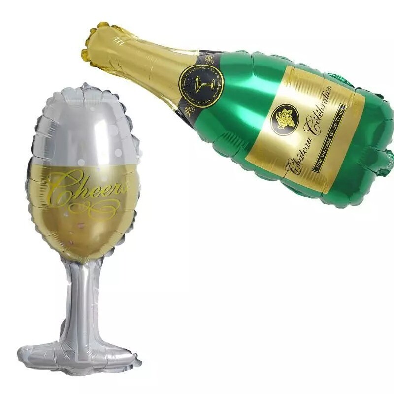 2 pcs 14&#x22; tall Champagne Bottle and Goblet Foil Balloons Set Bachelorette Party