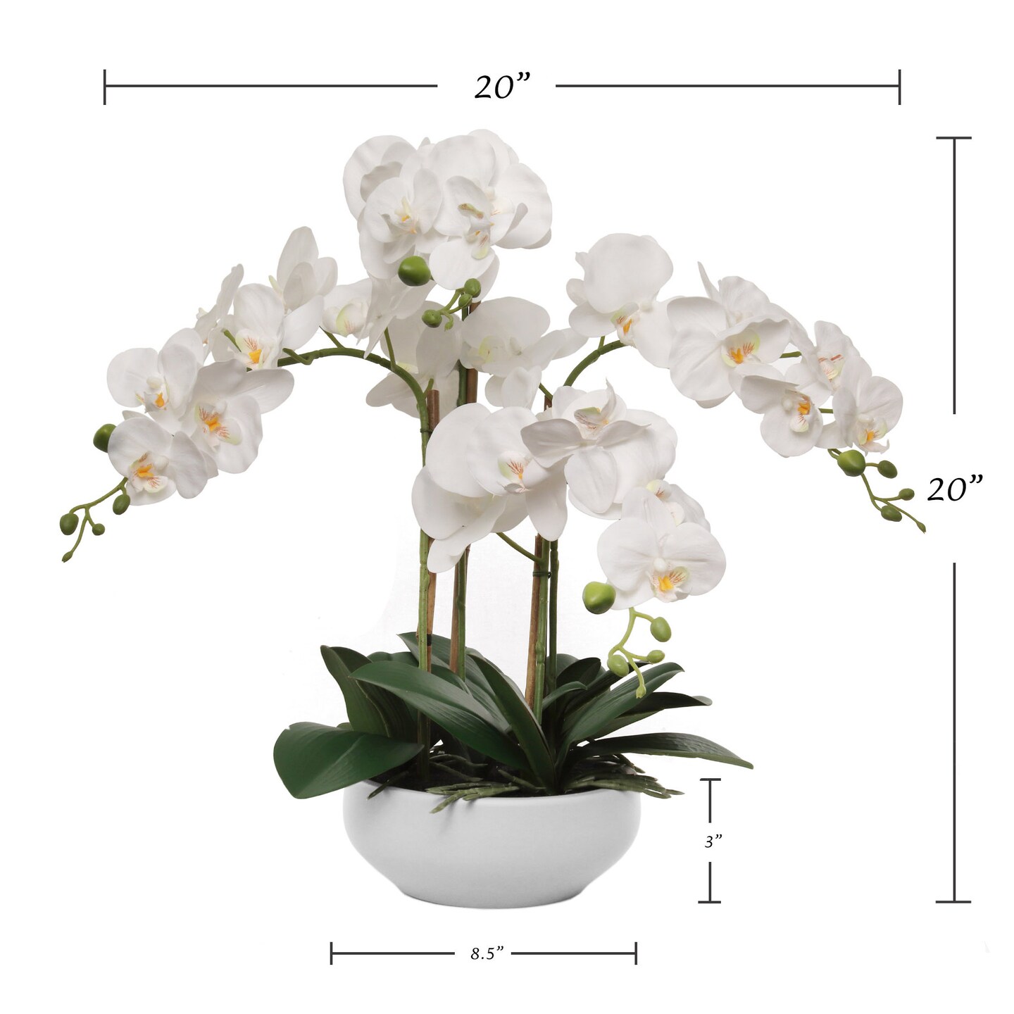 20" White Phalaenopsis Orchid Flowers in 8" Round White Pot - Elegant Artificial Orchid Plant for Home, Office, or Event Decor - Floral Home by Artificial Flowers