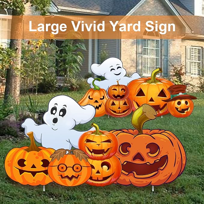 Large Halloween Decorations Outdoor Yard Signs, 2pcs Halloween Ghost Pumpkin Decor Yard Stakes Prop for Lawn Decorations Outdoor Garden Home Party Decor