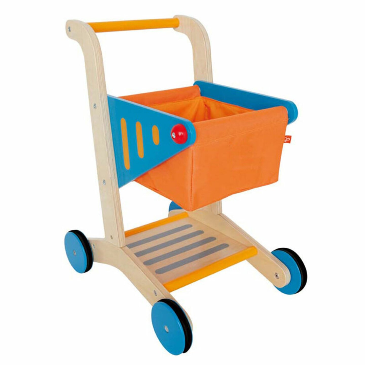 Hape Wooden Shopping Cart in Orange &#x26; Blue, Kids Pretend Play Toy