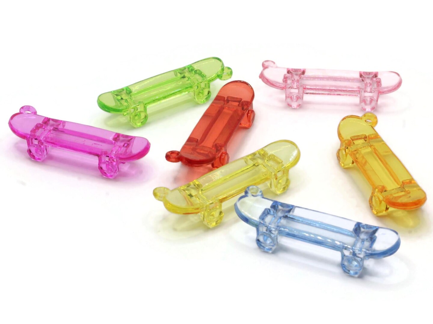 5 55mm Skateboard Charms ~ Clear Mixed Color Large Acrylic Pendants