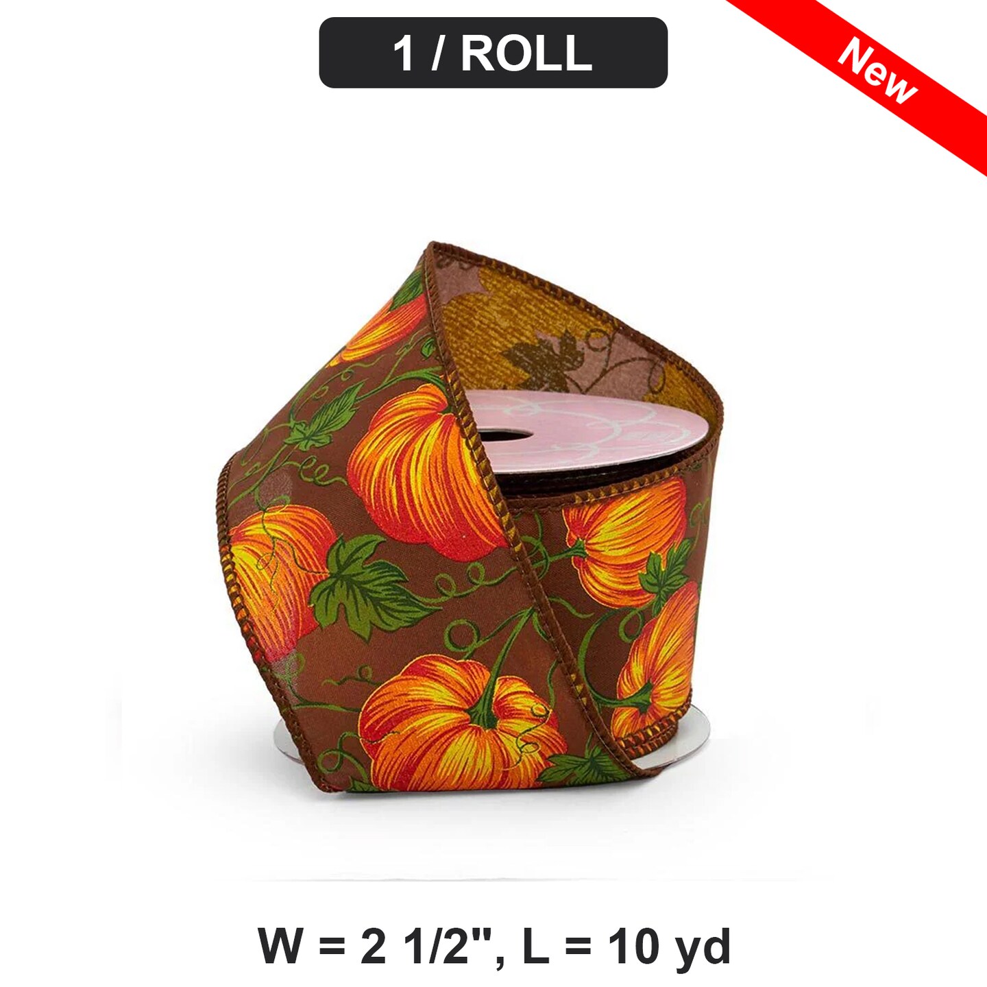 Pumpkin Themed Wired Ribbon 2 1/2&#x22; W x 10 yd L 1/roll