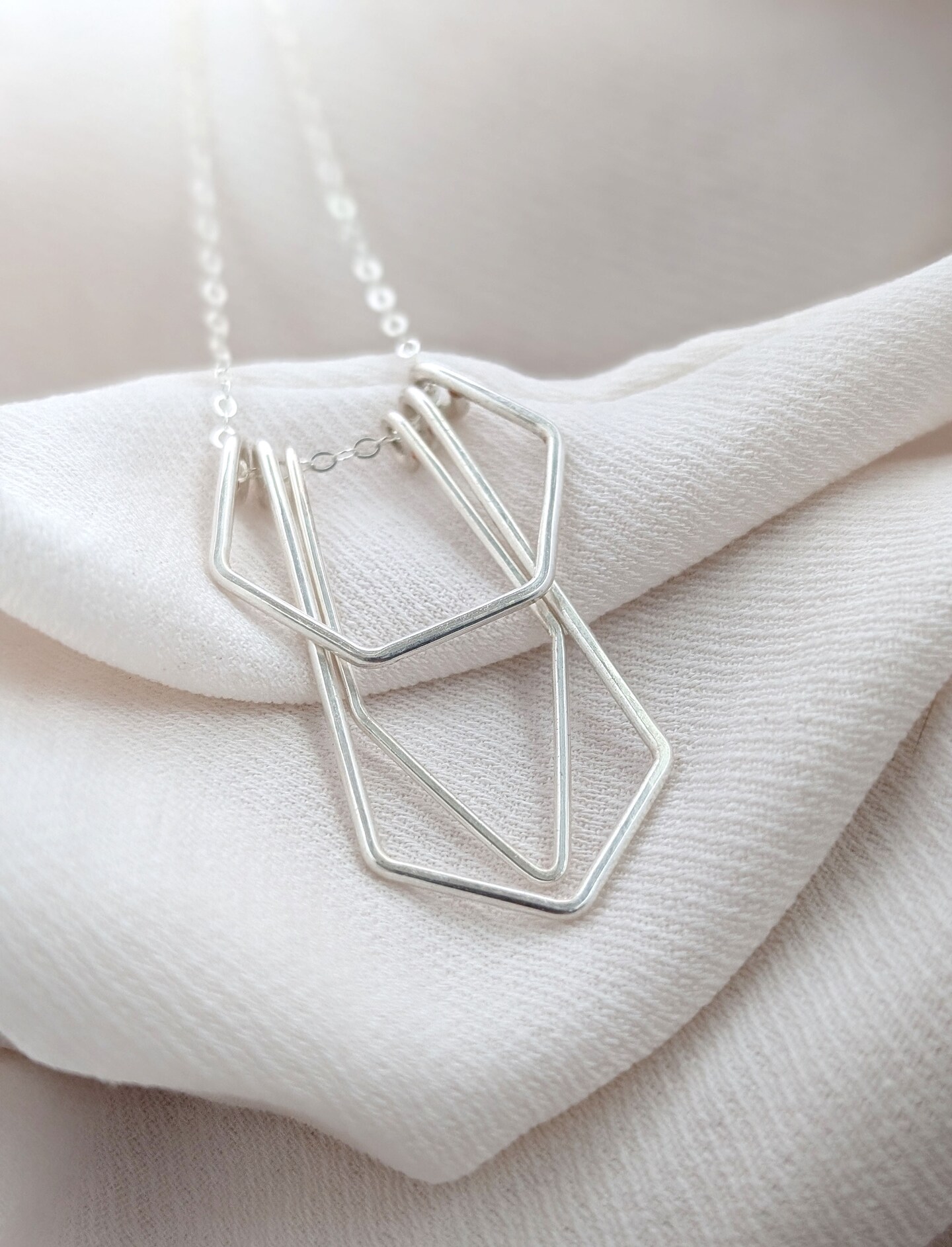 Art Deco Necklace, buy geometric silver statement necklace on sterling chain, architecture jewelry - Tiered Arrow