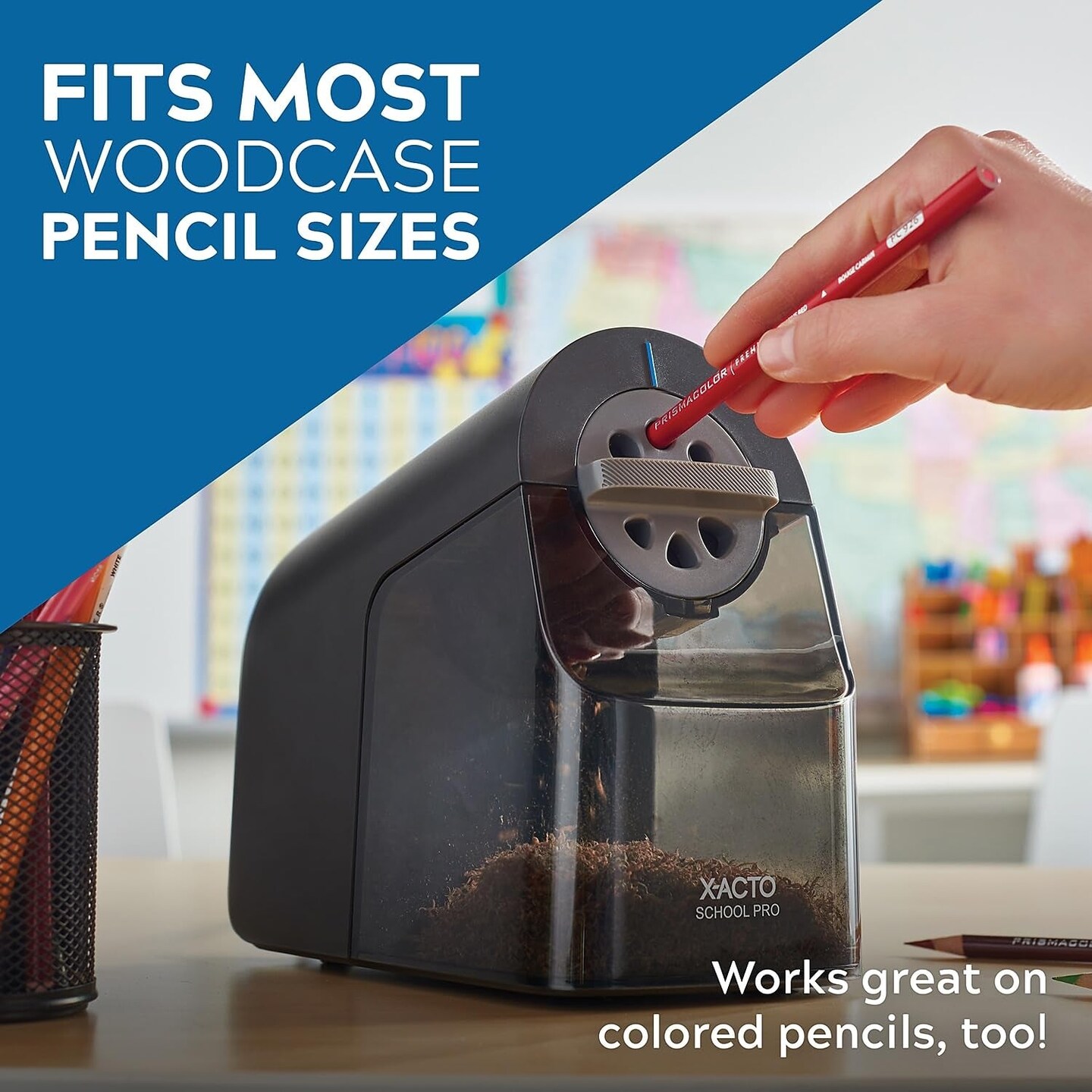 Pencil Sharpener, Schoolpro Electric Pencil Sharpener, Heavy Duty Electric Pencil Sharpener for School, Classroom and Teacher Supplies, Perfect Addition to Homeschooling Supplies, Black