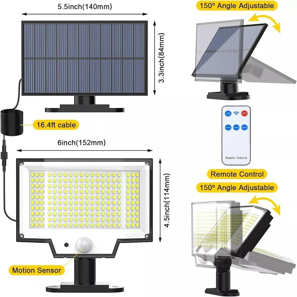 7000W Solar Power Light Outdoor Garden Yard PIR Motion Sensor Security Wall Lamp