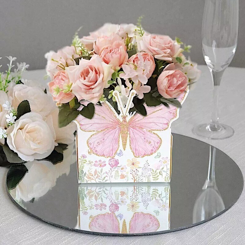 25 White Pink Glitter Butterfly Theme Paper Food Trays Party Event Decoration