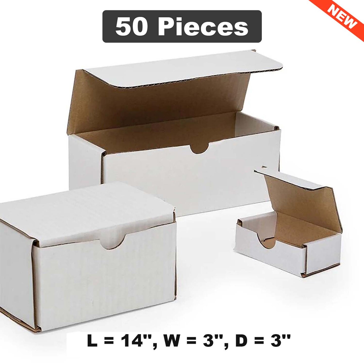 White Tab Lock Shipping Boxes 14&#x22; x 3&#x22; x 3&#x22; Ideal for Compact Shipping