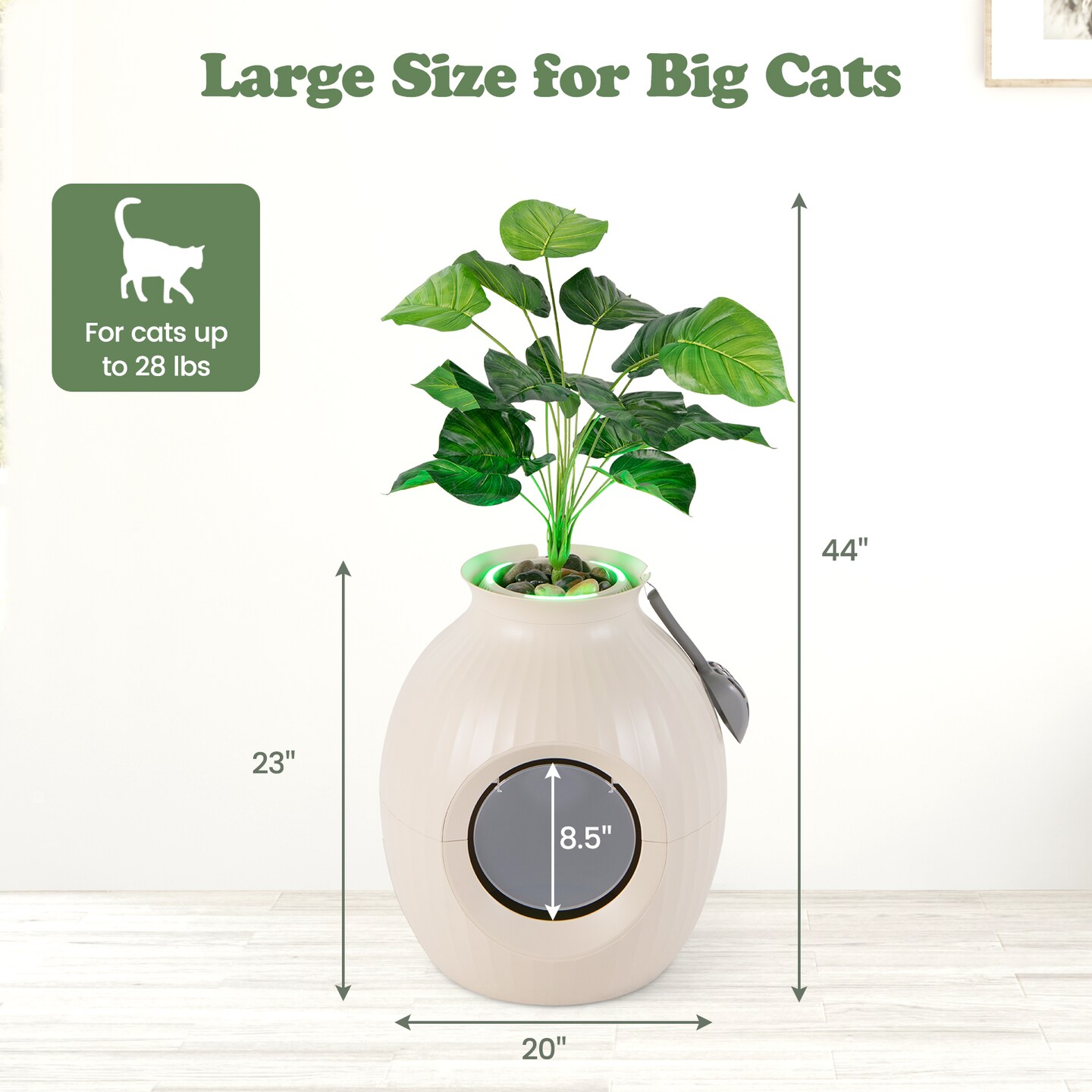 Smart Plant Cat Litter Box with Electronic Odor Removal & Sterilization- Beige