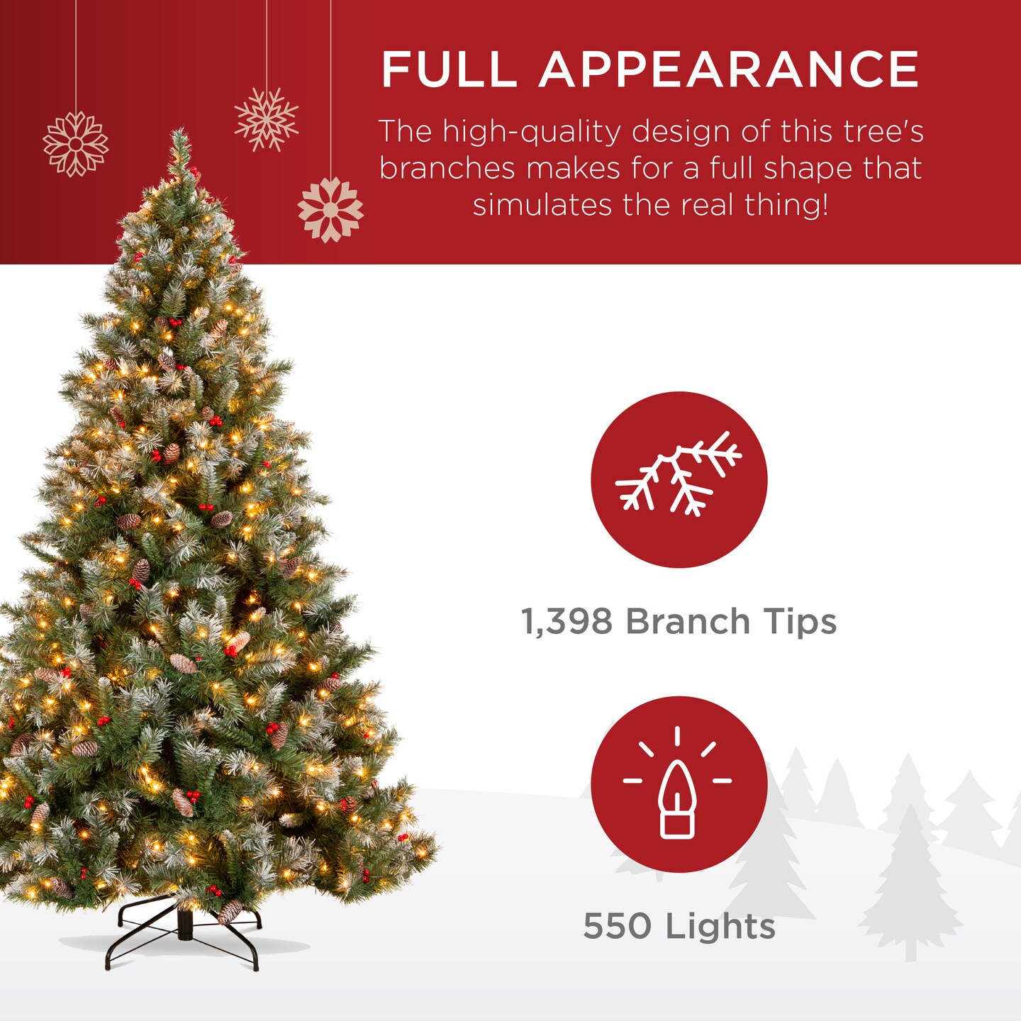Best Choice Products Pre-Lit Pre-Decorated Holiday Christmas Tree w/ Flocked Tips, Base