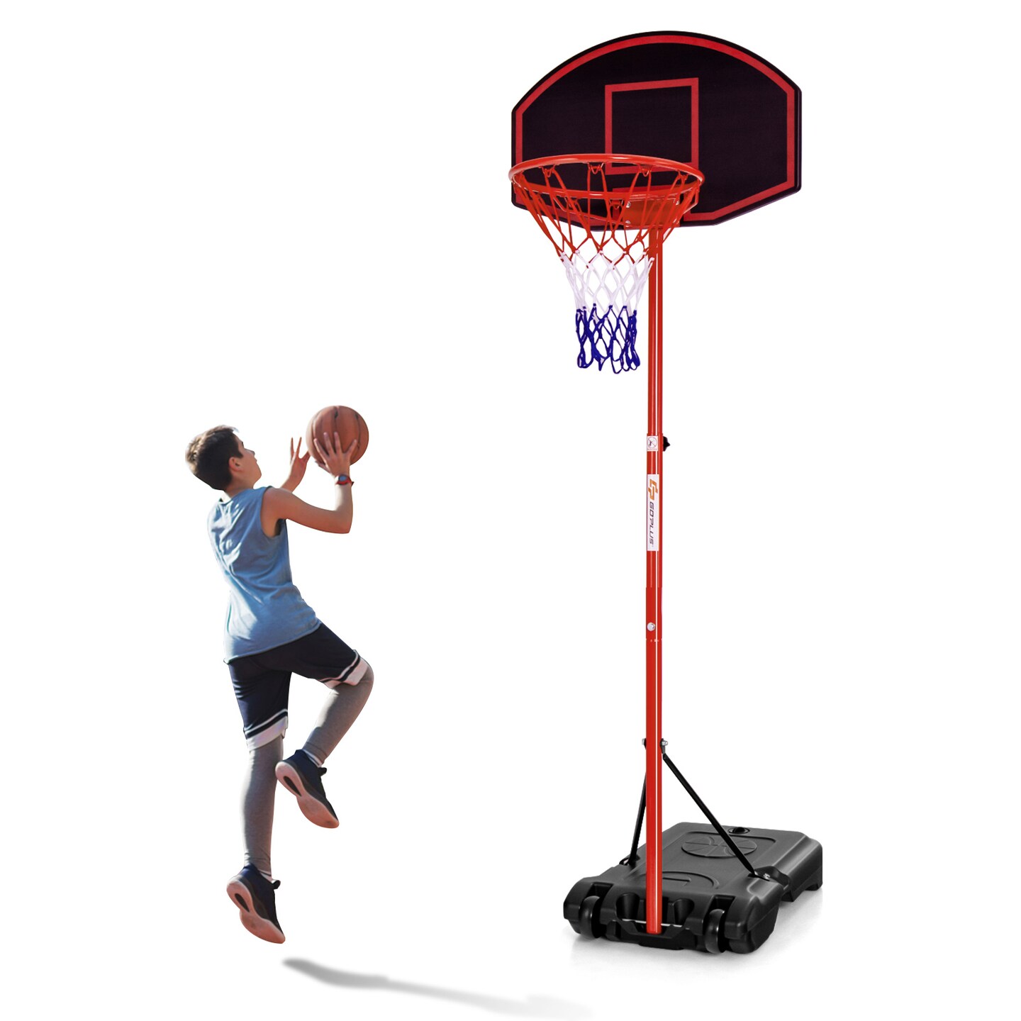 Adjustable Basketball Hoop System Stand Portable with 2 Wheels Fillable Base-Black &#x26; Red