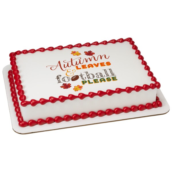 Autumn Leaves &#x26; Football Please Edible Cake Topper Image