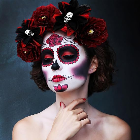 Halloween Skull Rose Headband Mexican Red