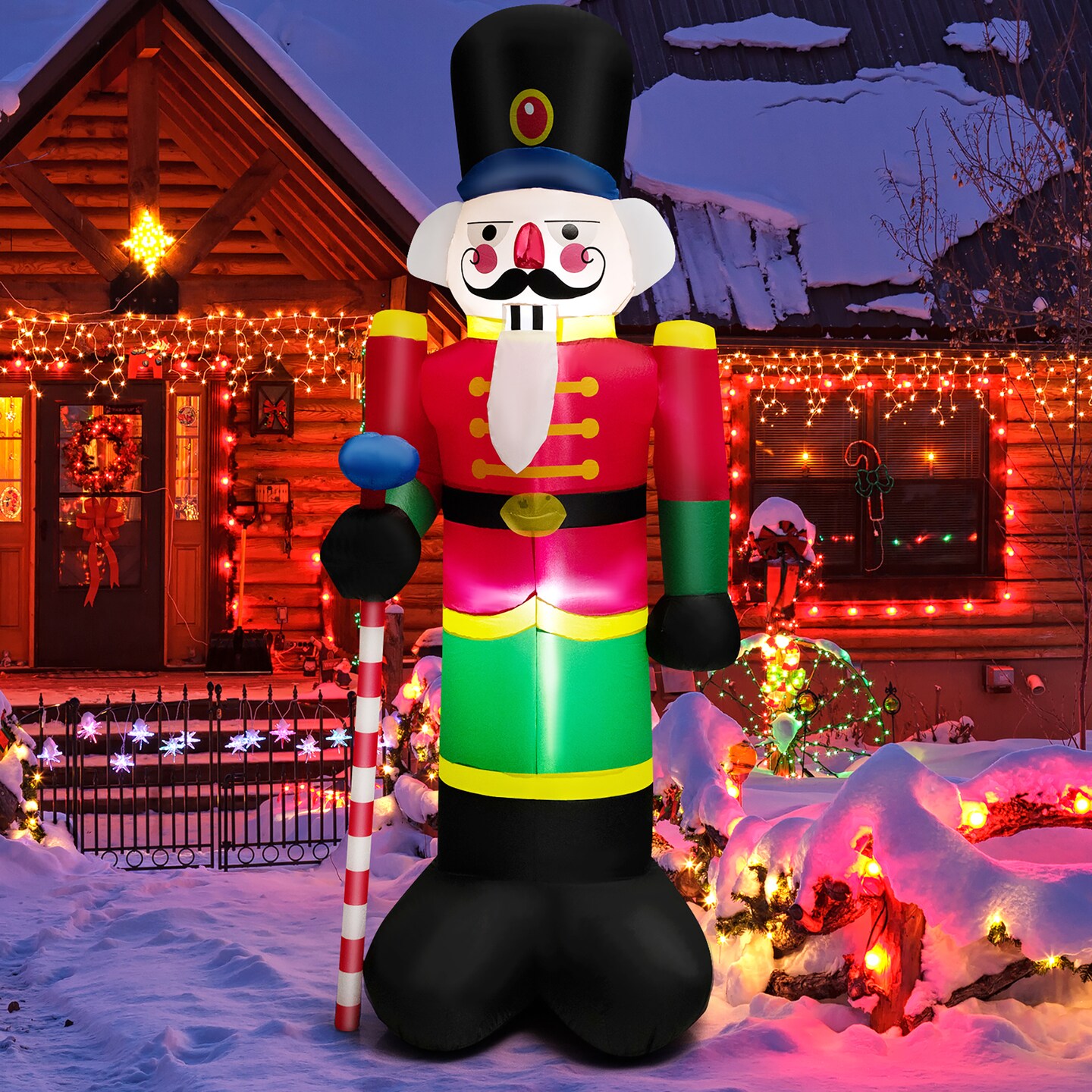 Costway 8FT Inflatable Nutcracker Soldier w/ 2 Built-in LED Lights, Sandbags &#x26; Air Blower