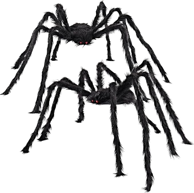 2 Pack 5 Ft. Halloween Outdoor Decorations Black Scary Giant Fake Hairy Spider Props for Yard Party Decor