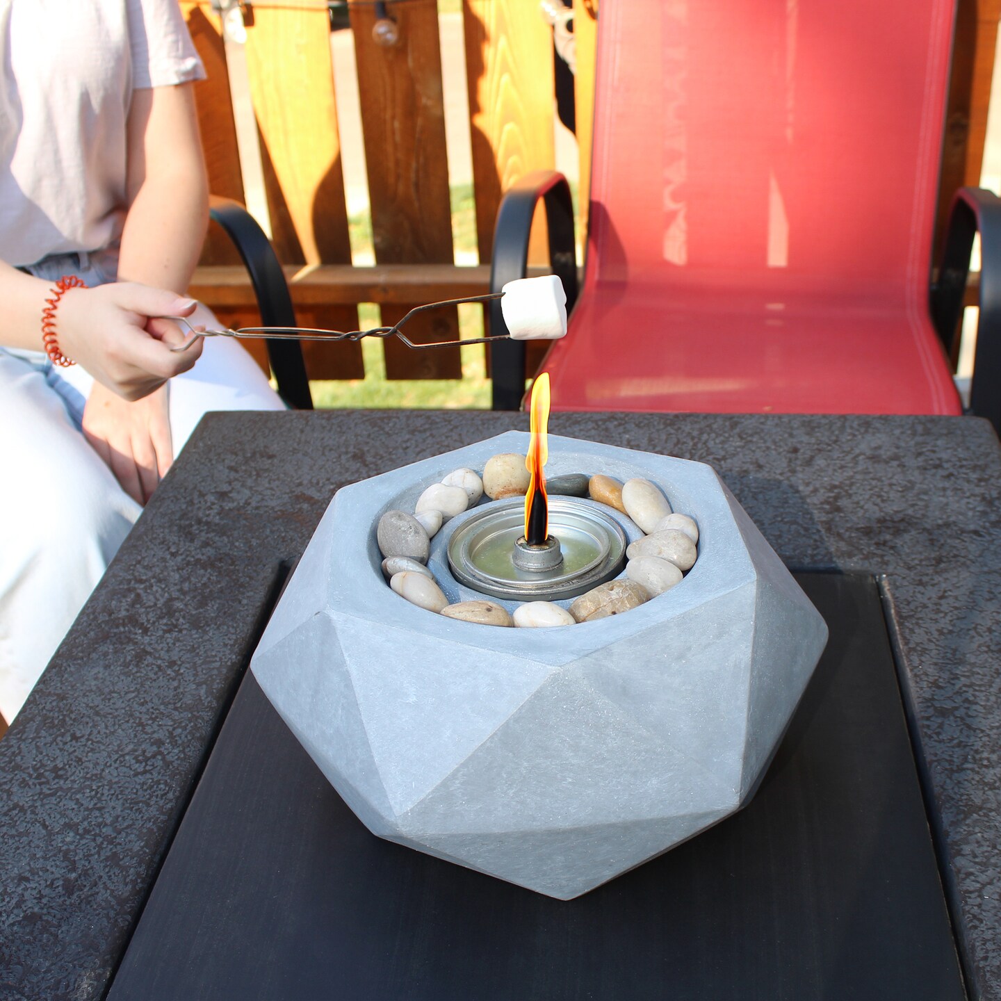 7Penn Tabletop Fire Pit Bowl - 11.6in Geometric Table Top Fire Bowl with Stones