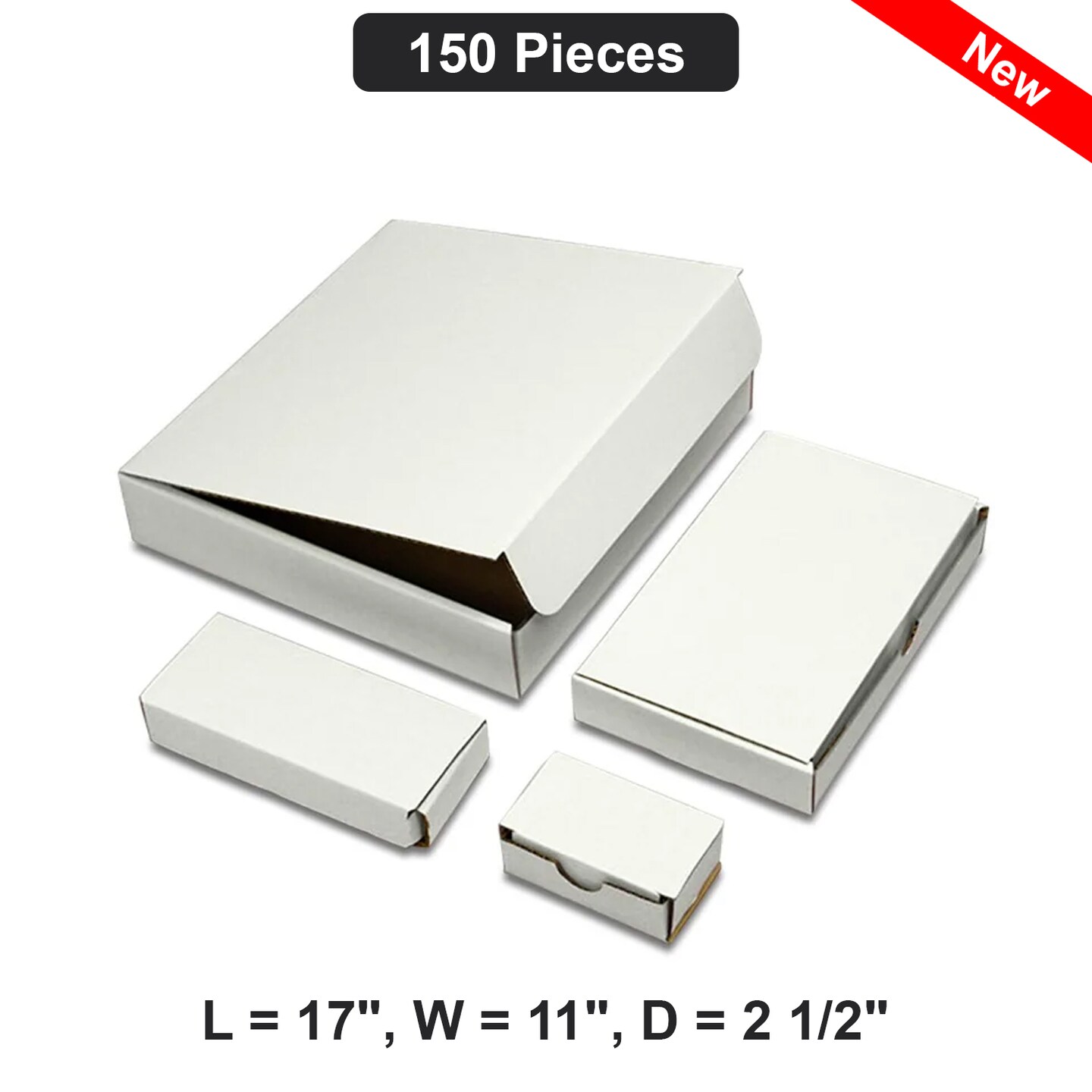 Large Flat Box 17x11x2 1/2 Inch Sturdy Corrugated Cardboard Shipping & Storage Box