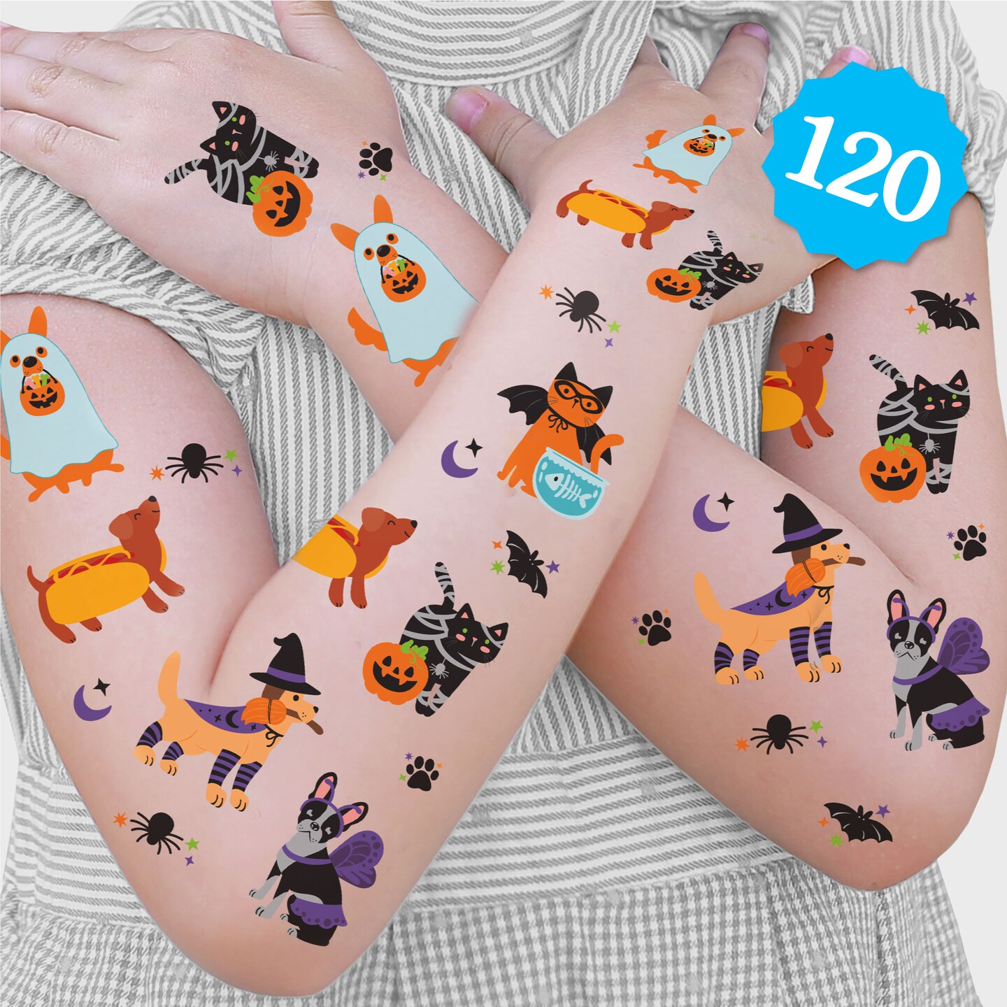 Big Dot of Happiness Halloween Pets - Cats and Dogs Party Favor - Birthday Goodie Bag Filler - Halloween Party Temporary Tattoos - Set of 12