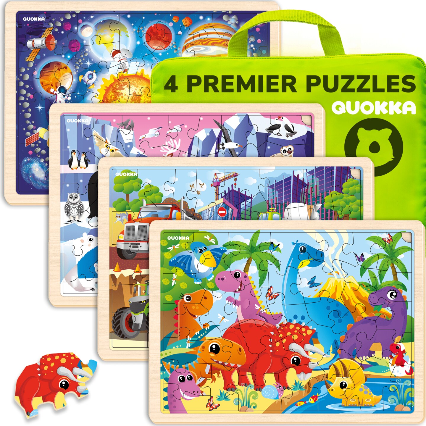 4 Set Wooden Puzzles for Toddlers | Animals, Vehicles &#x26; Space