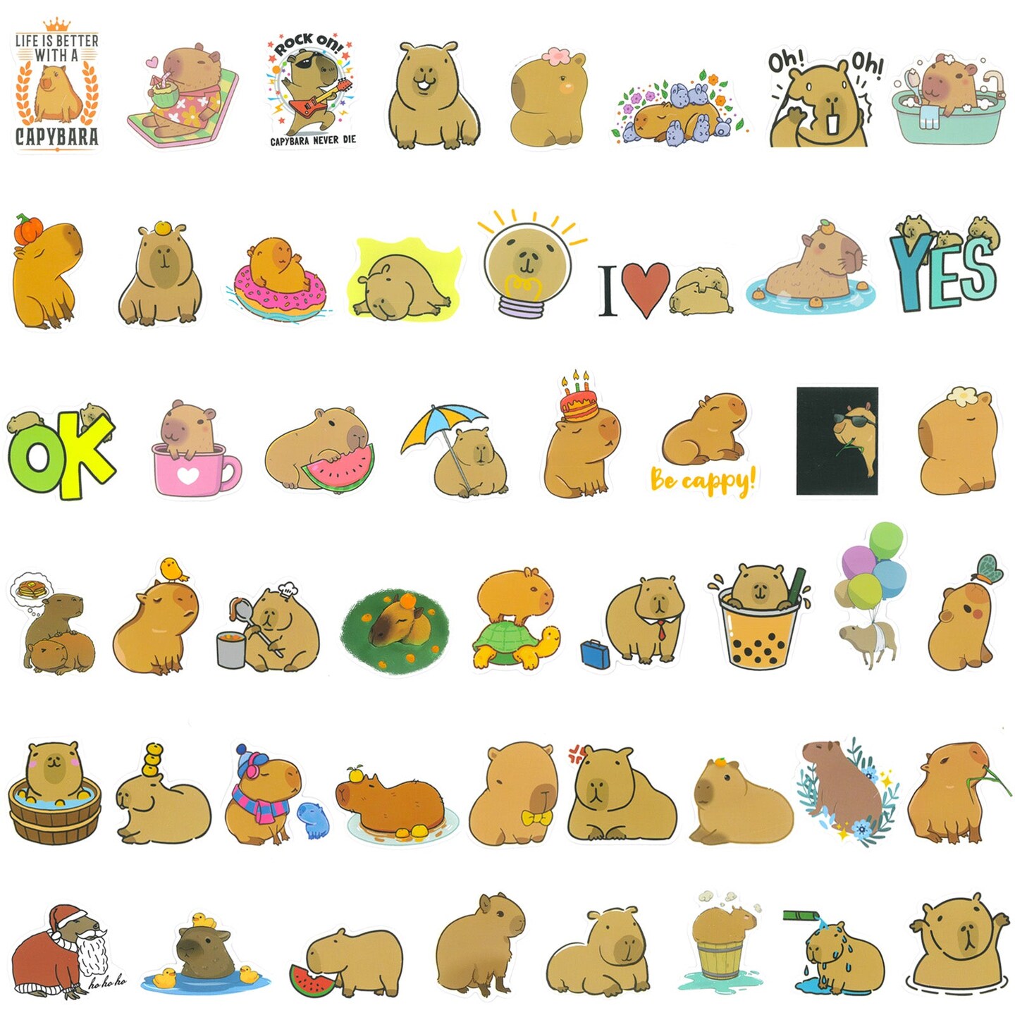 Wrapables Waterproof Vinyl Stickers for Water Bottles, Laptop, Phones, Skateboards, Decals for Teens, 100pcs Capybaras