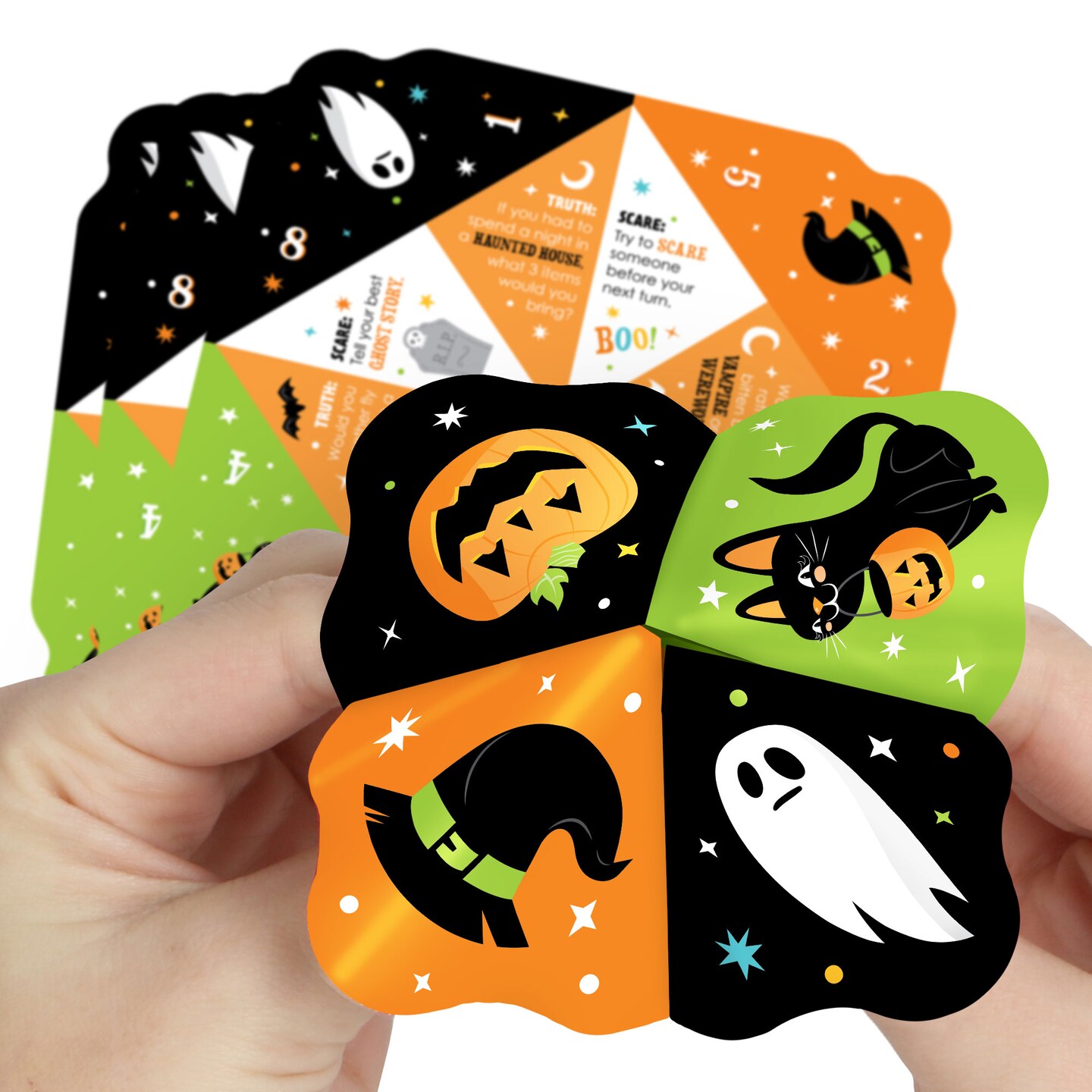 Big Dot of Happiness Jack-O&#x27;-Lantern Halloween - Kids Halloween Party Cootie Catcher Game - Birthday Goodie Bag Filler - Truth or Dare Fortune Tellers - Set of 12