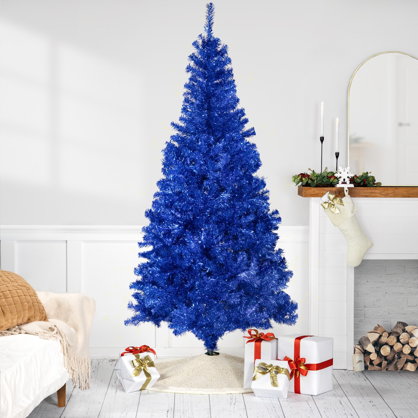 Northlight Artificial Tinsel Christmas Tree - 7&#x27; - Blue - Unlit