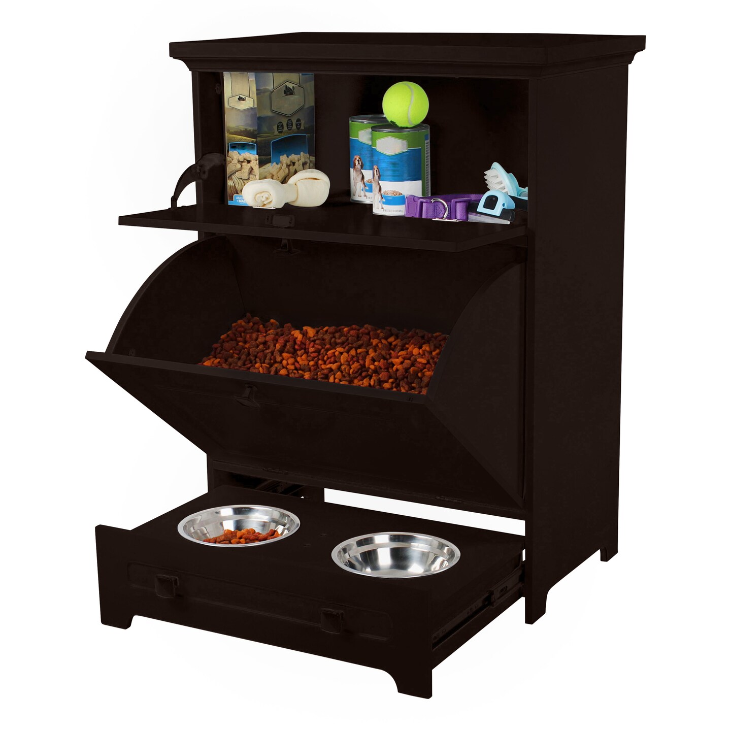 Mimu Dog Food Storage Cabinet with Bowls - Raised Pet Feeding Station Furniture