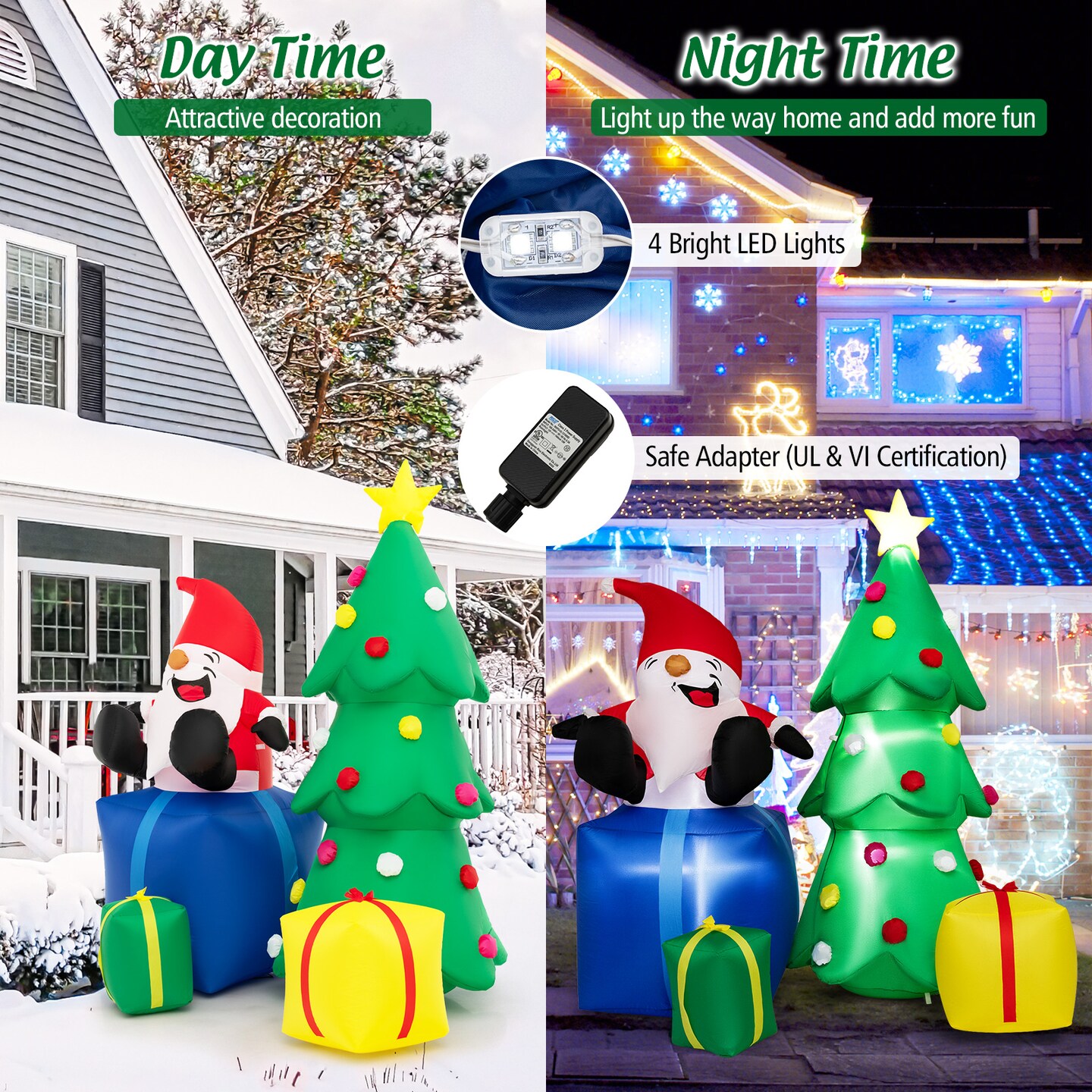 Costway 7 FT Inflatable Christmas Lighted Santa Claus &#x26; Christmas Tree with Gift Boxes