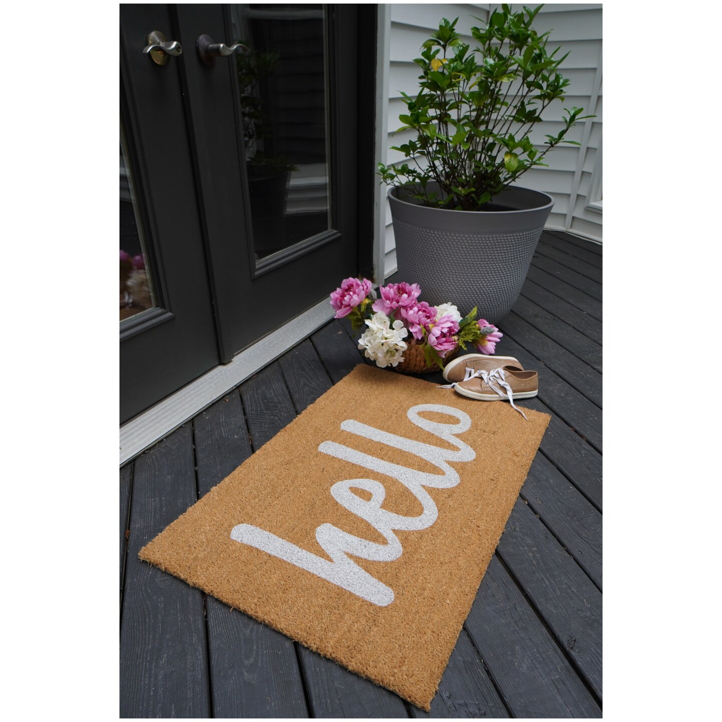 Script Hello Doormat, Off White/ Natural
