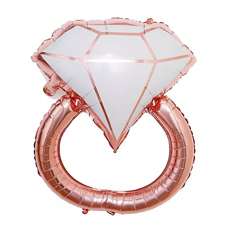 26&#x22; tall Rose Gold White Extra Large Diamond Wedding Ring Mylar Foil Balloon
