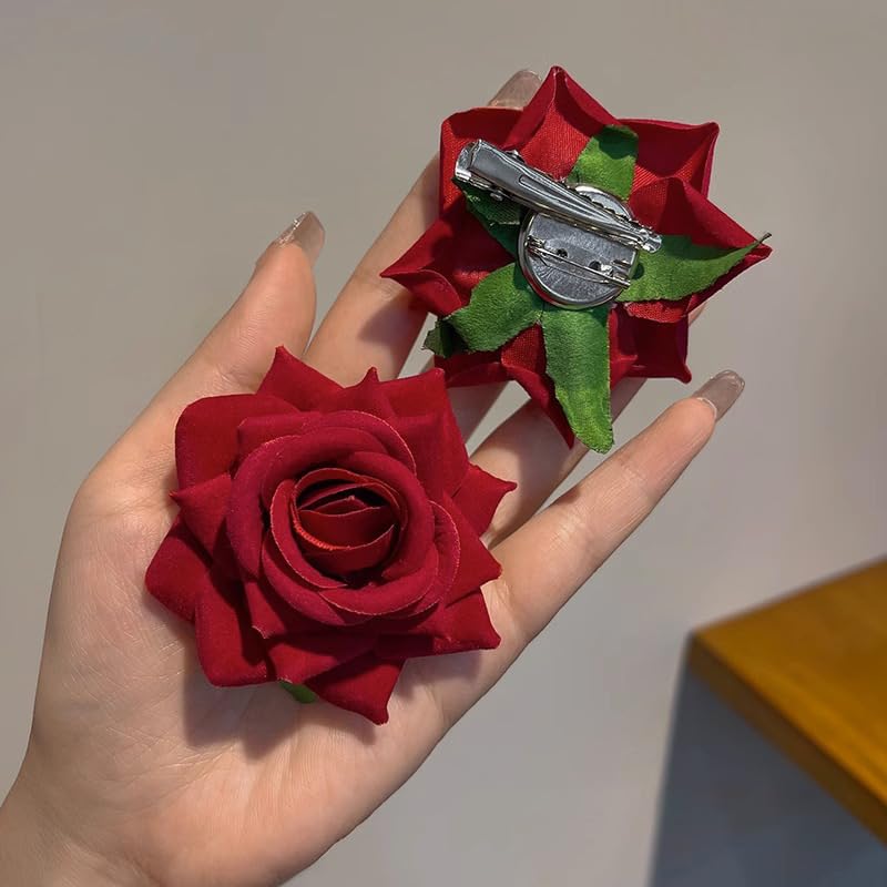 Rose Floral Pin up for Halloween Costume Decoration, Mexican Fabric Rose Flowers Brooch Hair Clip Headpieces for Woman Girl Day of the Dead (4 Pcs)