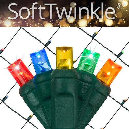 5mm 4&#x27; x 6&#x27; Multicolor SoftTwinkle LED Net Lights, Green Wire