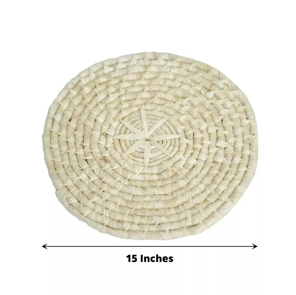 4 Round 15&#x22; Natural Corn Husk Woven Placemats Rustic Tablemats Party Decorations